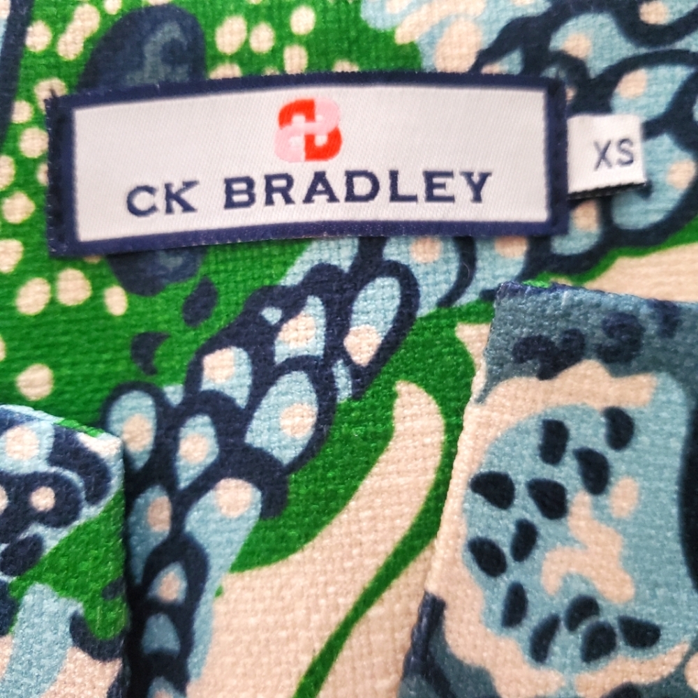 CK BRADLEY Sandpiper Green/Blue Art To Wear Open Front Lined Geometric Jacket XS - Picture 13 of 16